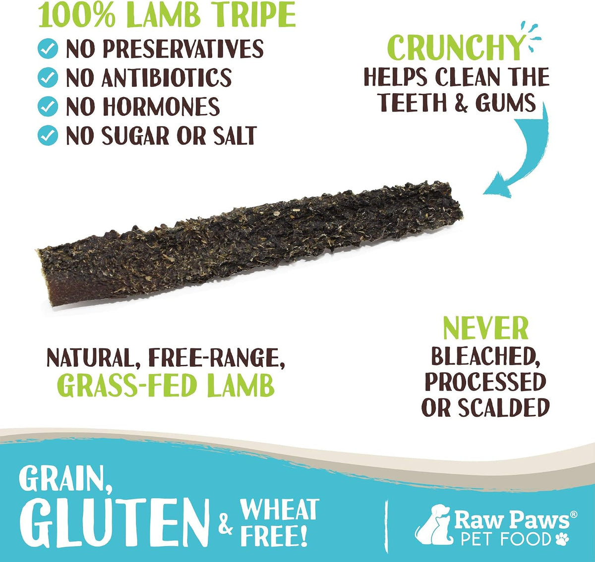 raw paws green lamb tripe sticks for dogs shown in use