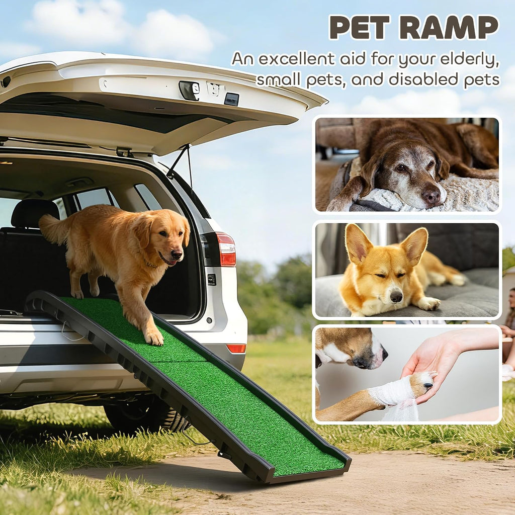 pawhut folding dog ramp, 61 inches portable pet, side view