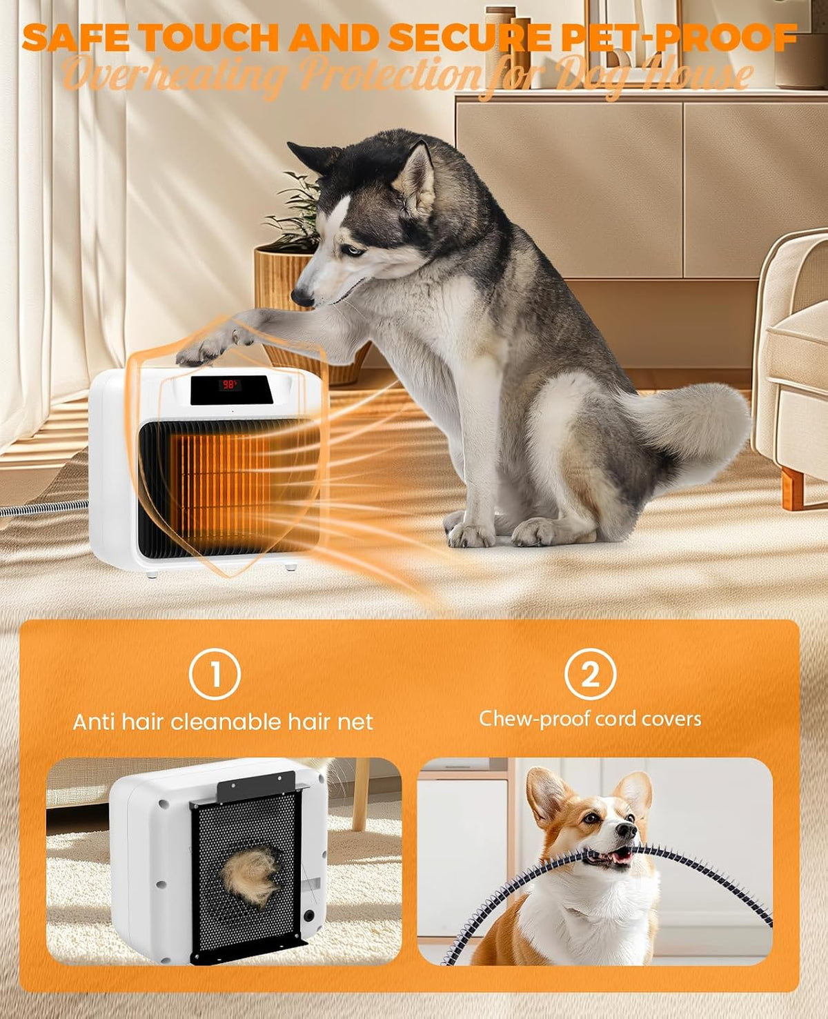 dog house heater with thermostat,heated dog house with on a desk or shelf