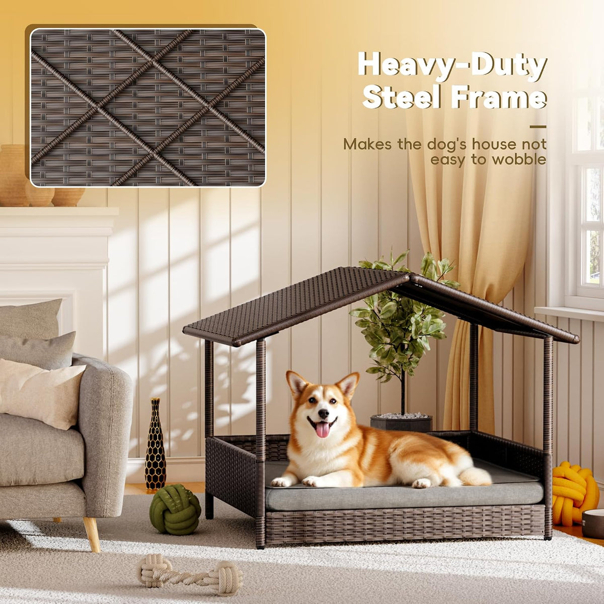 greesum wicker elevated dog house for small &, side view
