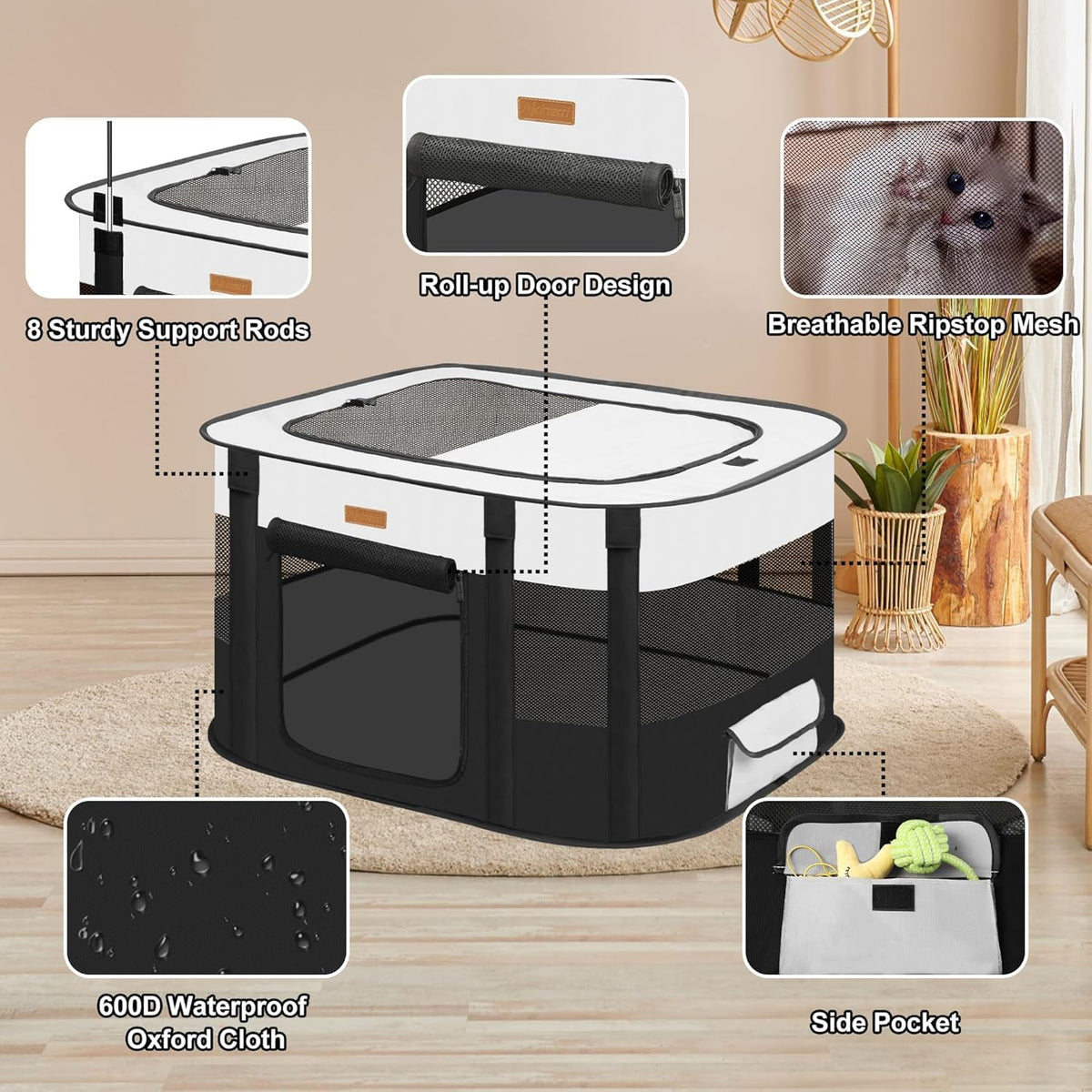 dog playpen - foldable cat play pens for, side view