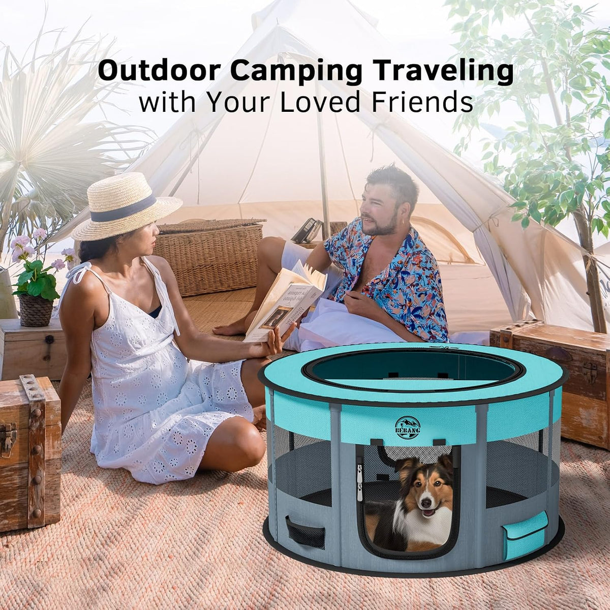 dog playpen for puppies and cats: foldable pet showing dimensions