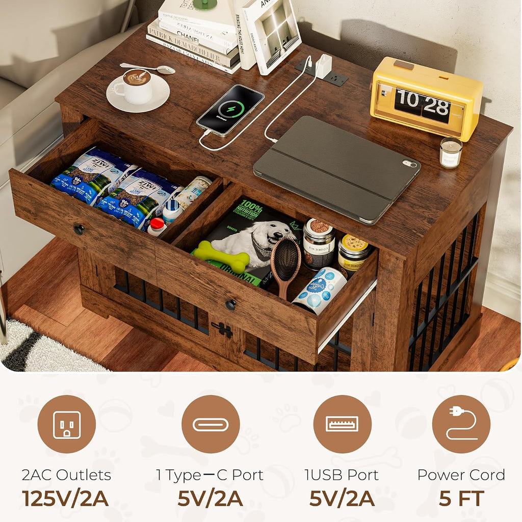 44'' dog crate furniture large wooden dog kennel shown in use