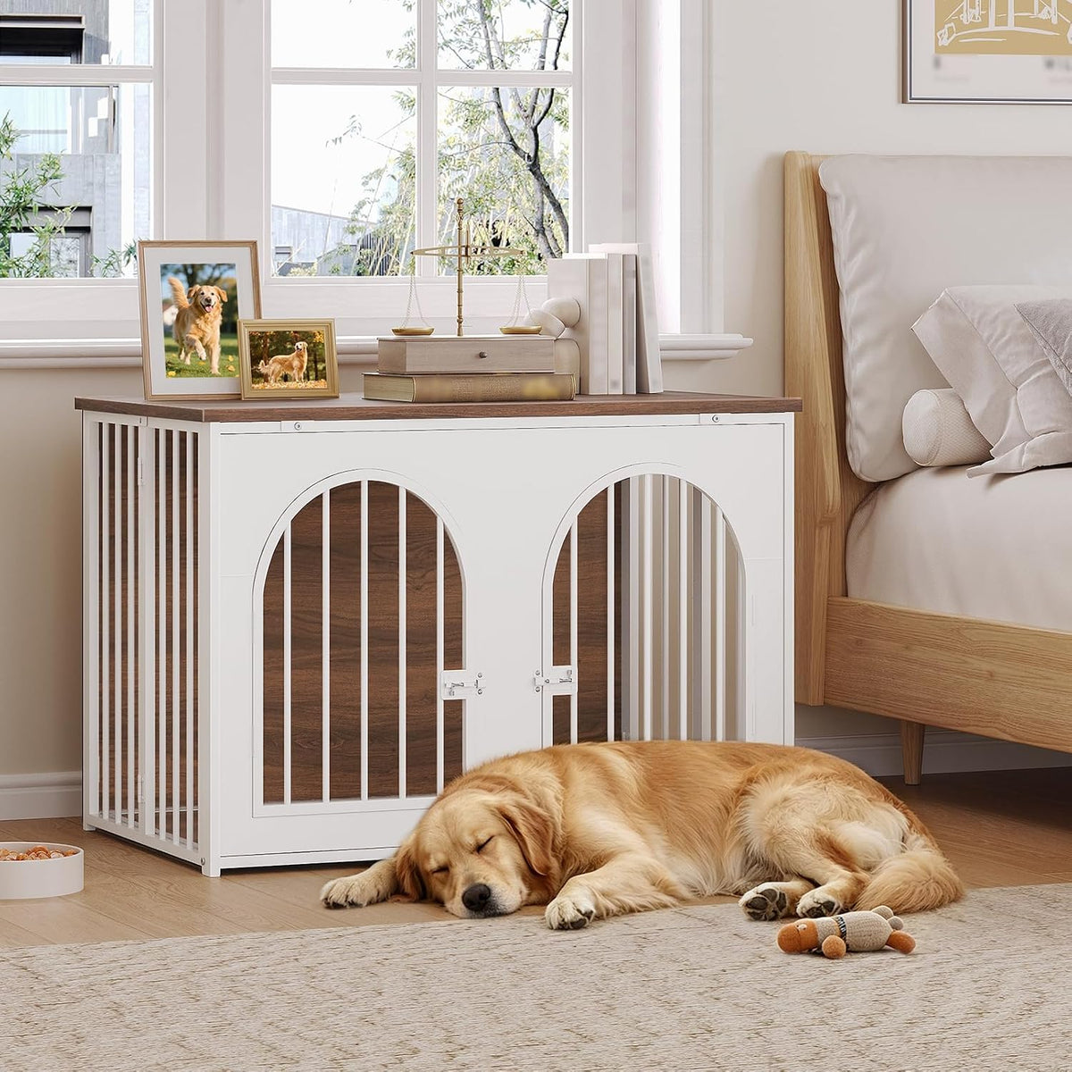 yatiney 37.4" dog crate furniture foldable, assembly-free dog, side view