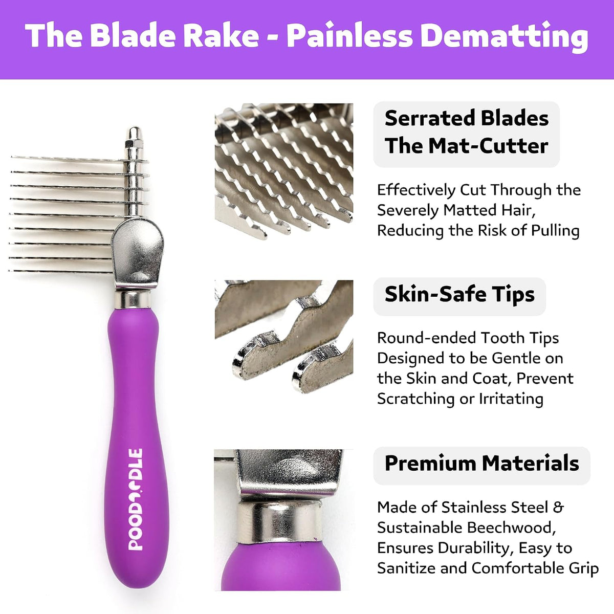 pain-free dematting comb kit for dogs & cats, close-up detail