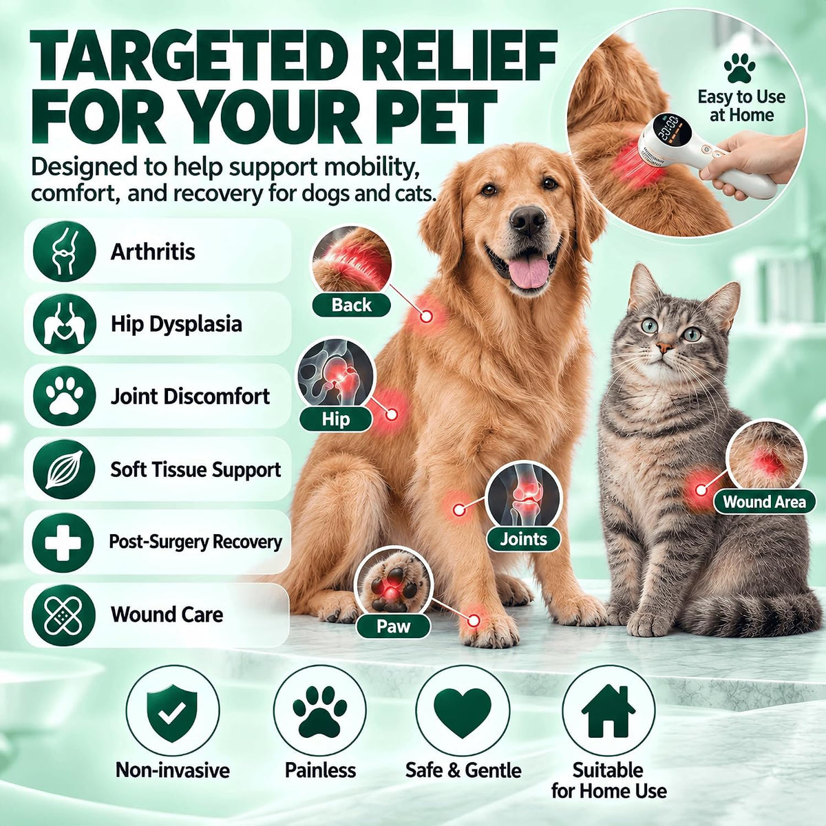7000mah cold laser therapy device for dogs 4x980nm, close-up detail