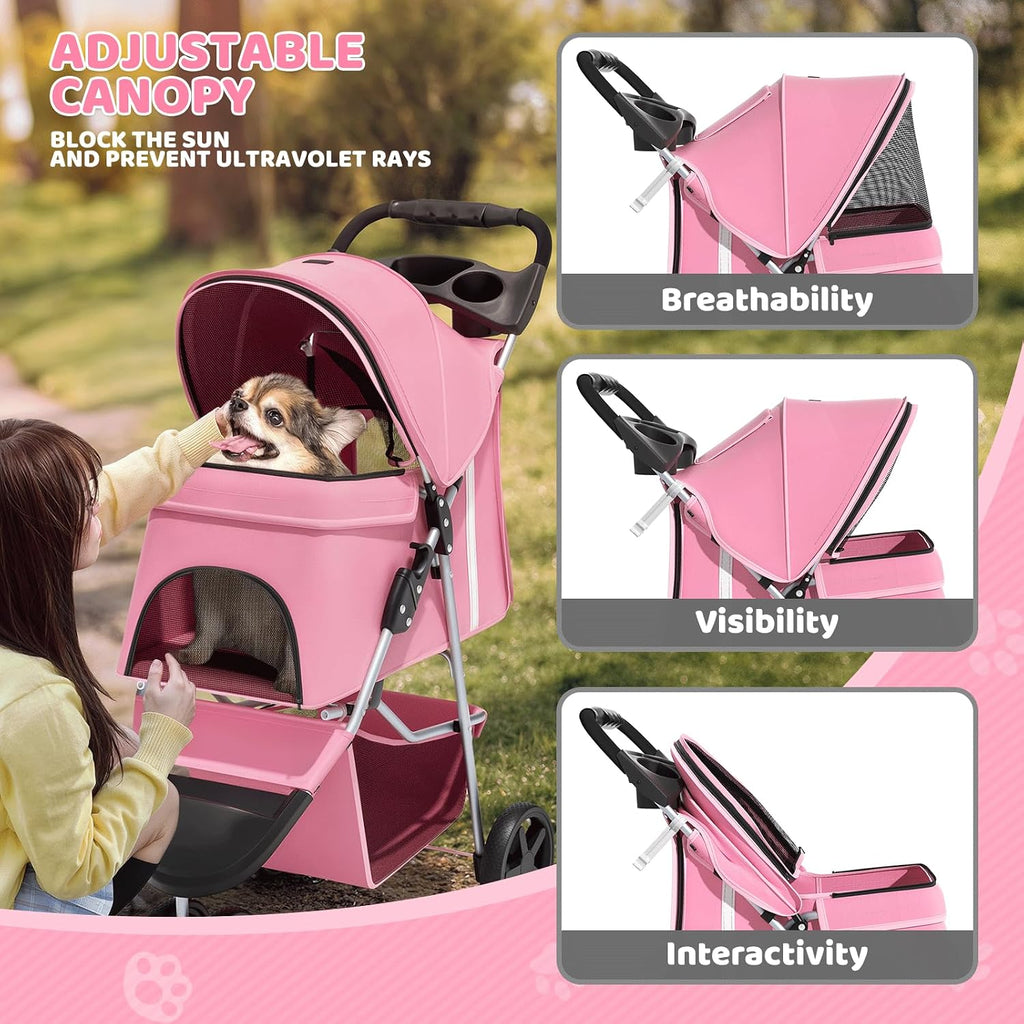 magshion 3-wheel pet stroller for small/medium dog cat showing dimensions