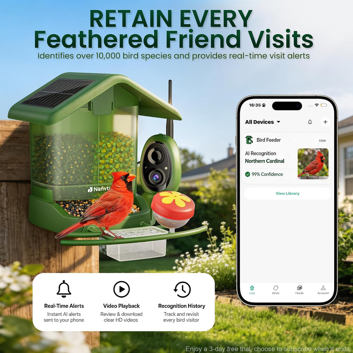 solar bird feeder with camera 3k uhd adjust shown in use