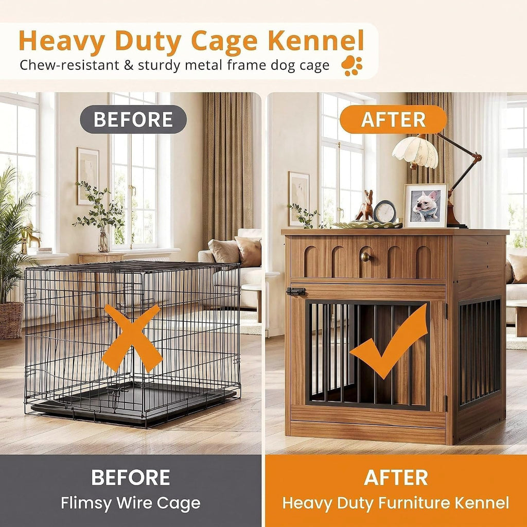 ironck 25.6" small dog crate furniture with drawer on a desk or shelf