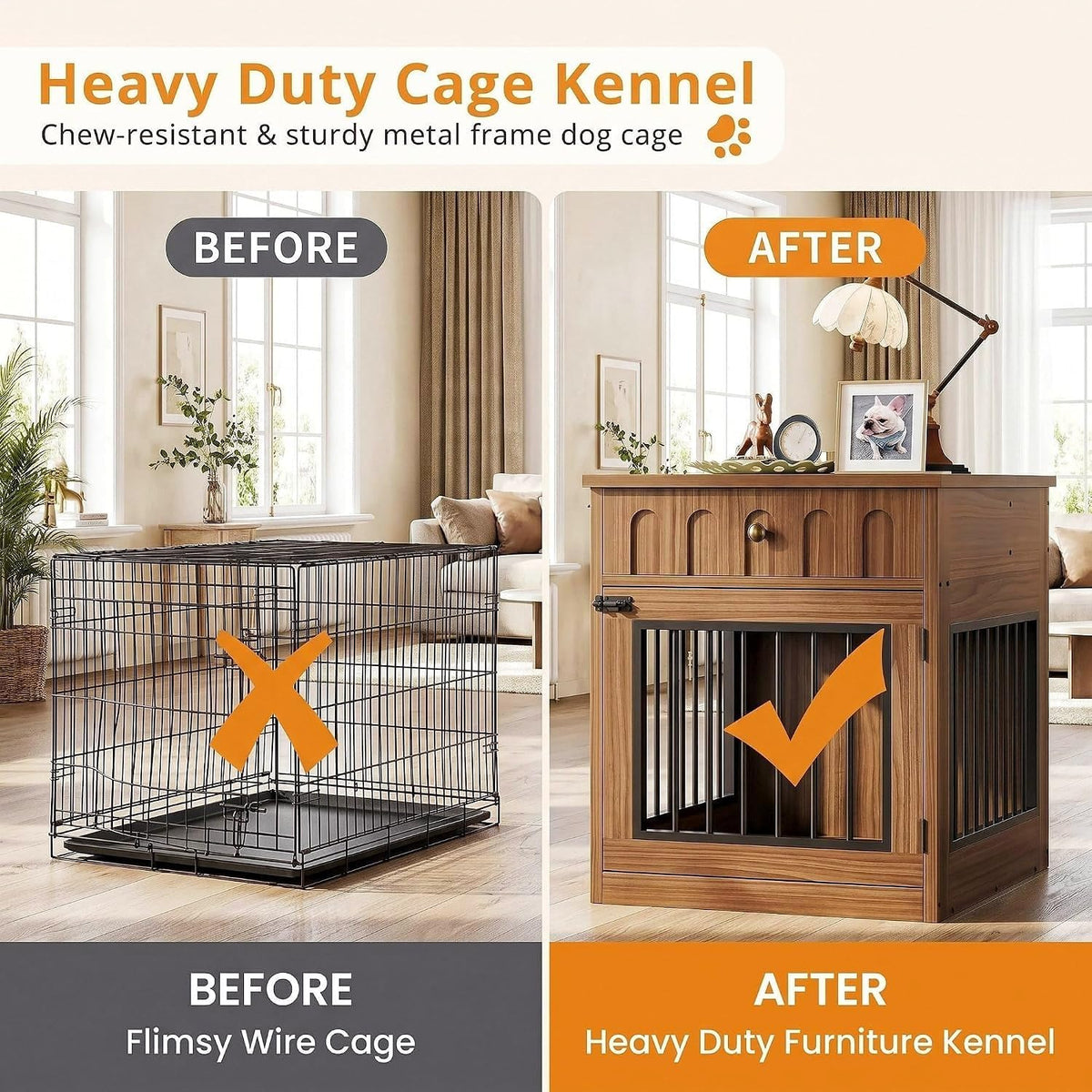 ironck 25.6" small dog crate furniture with drawer on a desk or shelf