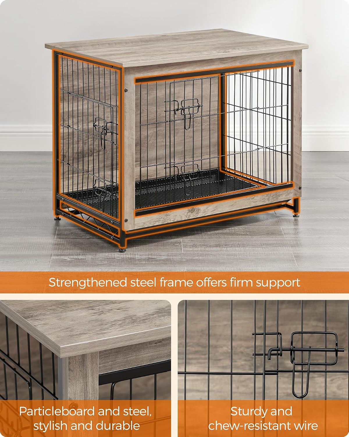 feandrea 32.5" dog crate furniture, indoor dog kennel, side view