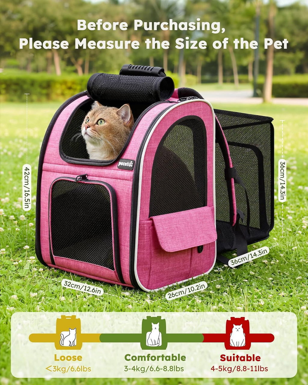 pecute cat backpack extendable, cat carrier backpack with shown in use