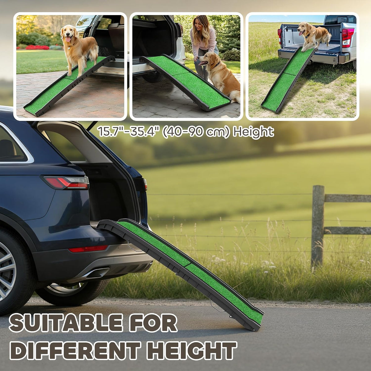 pawhut folding dog ramp, 61 inches portable pet showing dimensions
