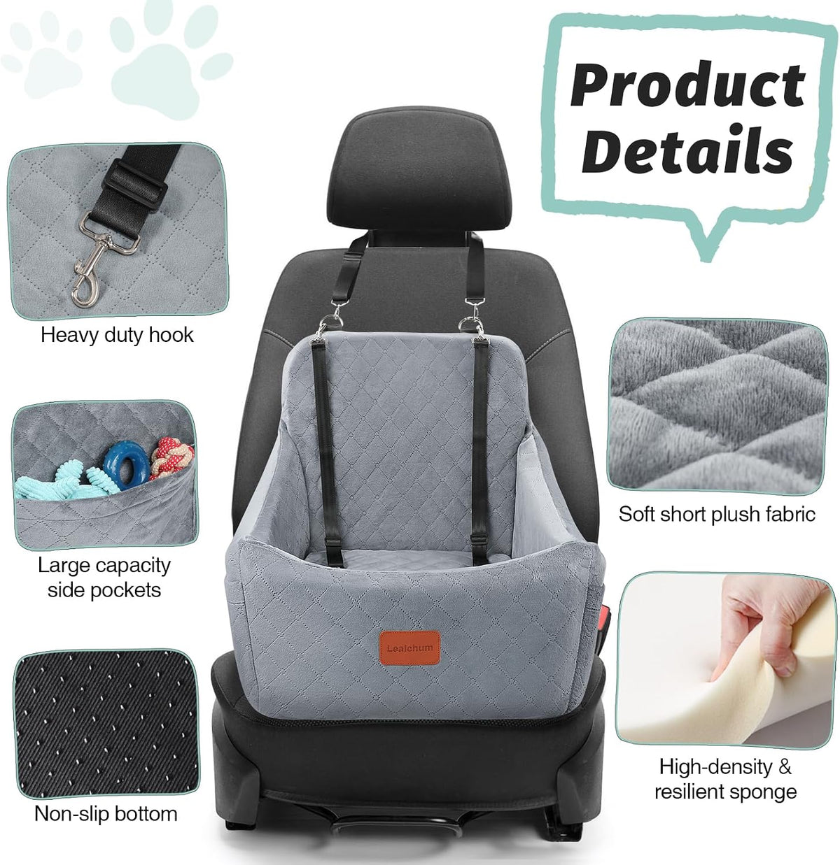 lealchum dog car seat for medium dogs up, side view