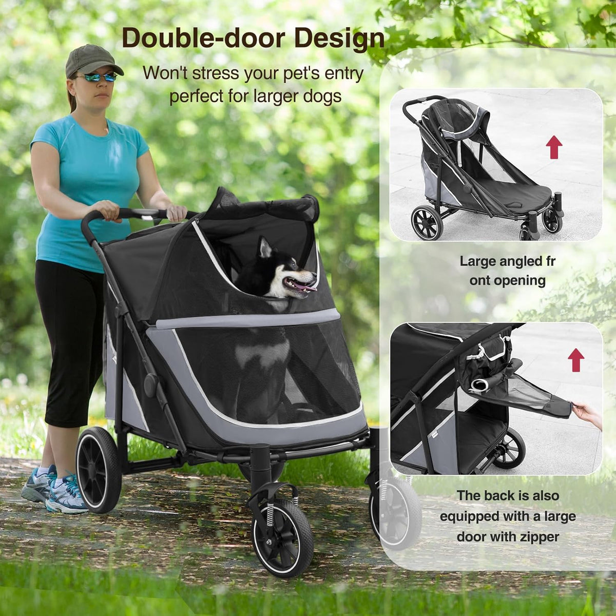 dog stroller for medium/large dogs one-click folding, extra, side view