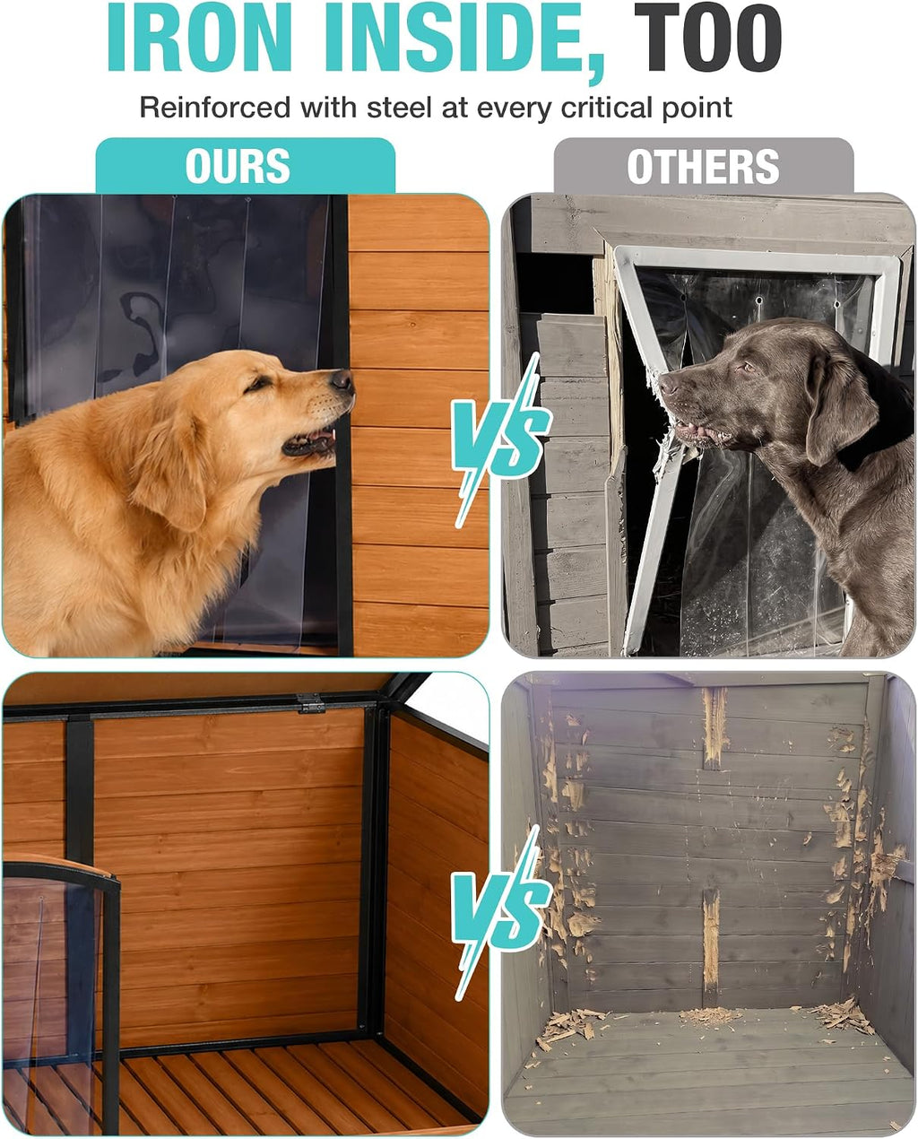 heated dog house outdoor weatherproof wood kennel for, close-up detail