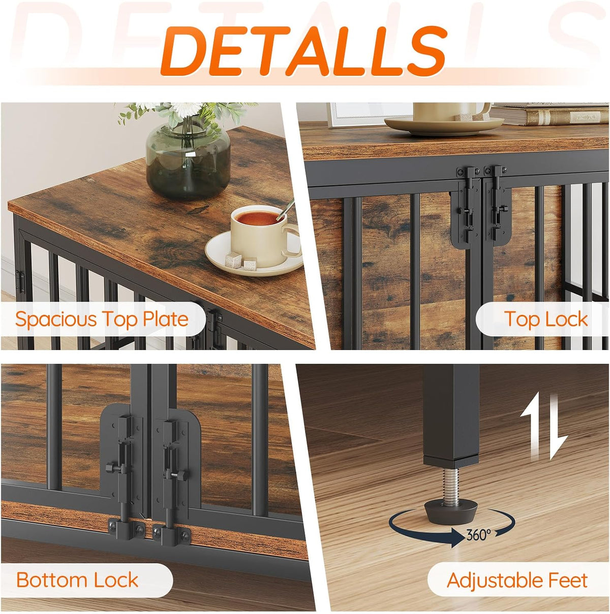 hoobro 38.6" dog crate furniture, wooden dog kennel showing dimensions