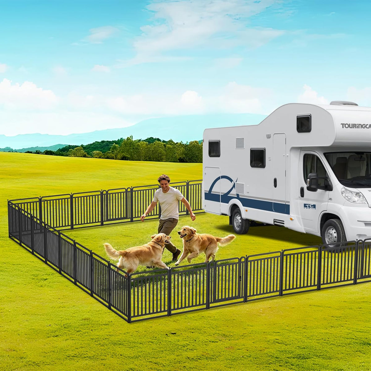 dog playpen outdoor (black, 40''h, 40 panels-91.9ft(l)-includes 5 showing dimensions