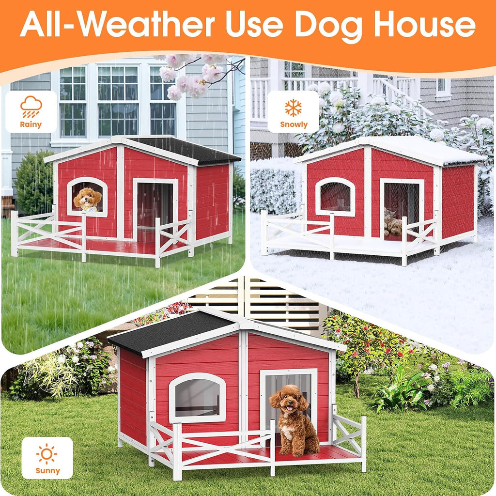 large dog house with porch, outdoor dog house, package contents
