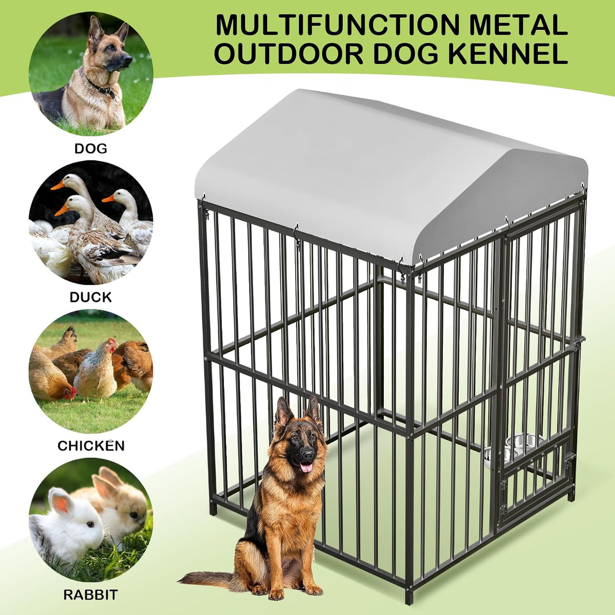 4x4x6ft large outdoor dog kennel, metal dog cage, side view