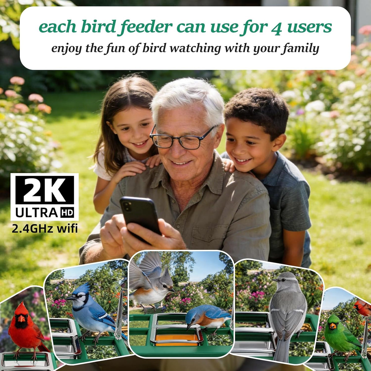 bird feeder with camera,wifi smart bird house with, side view