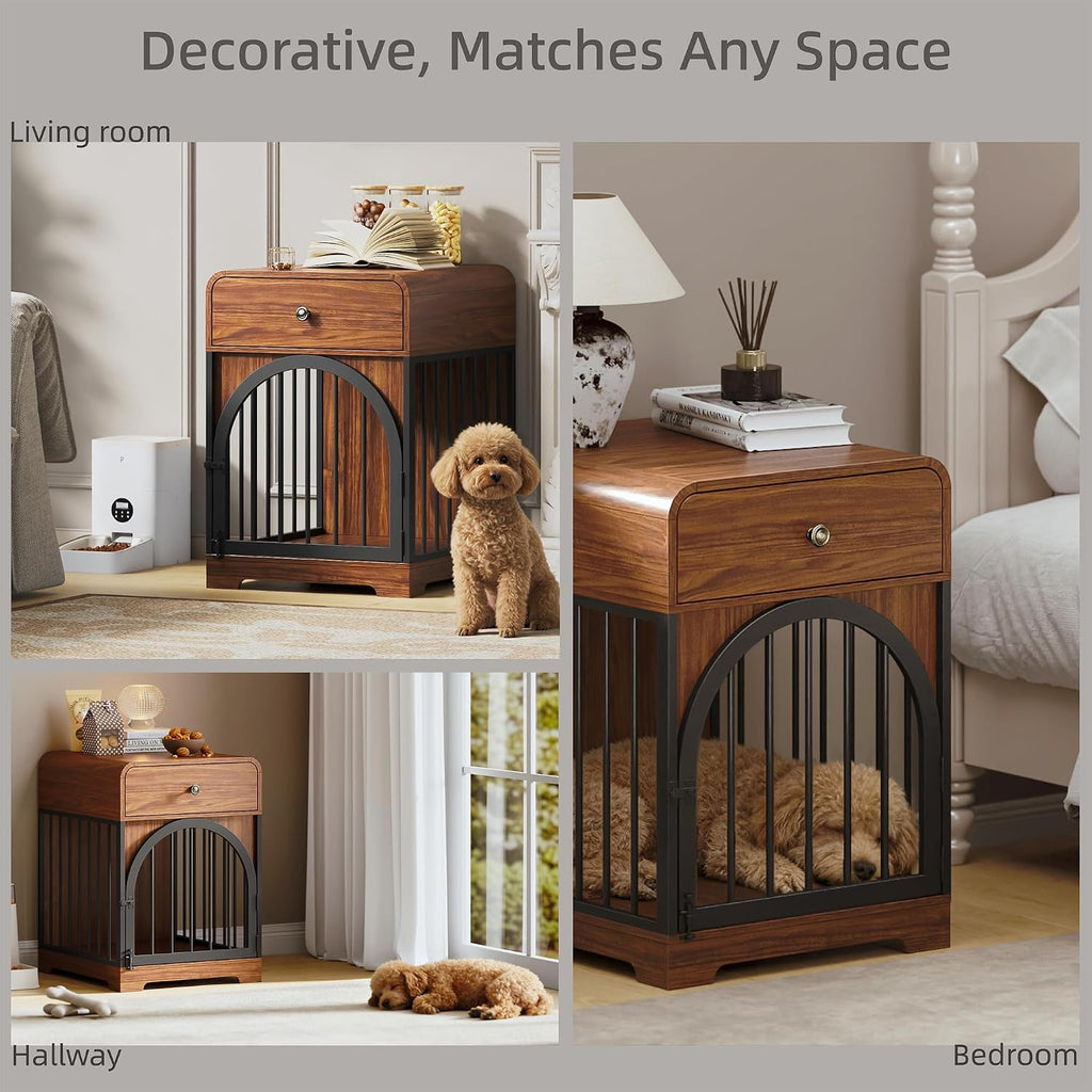 dog crate furniture, kennel indoor for small breed, front angle view