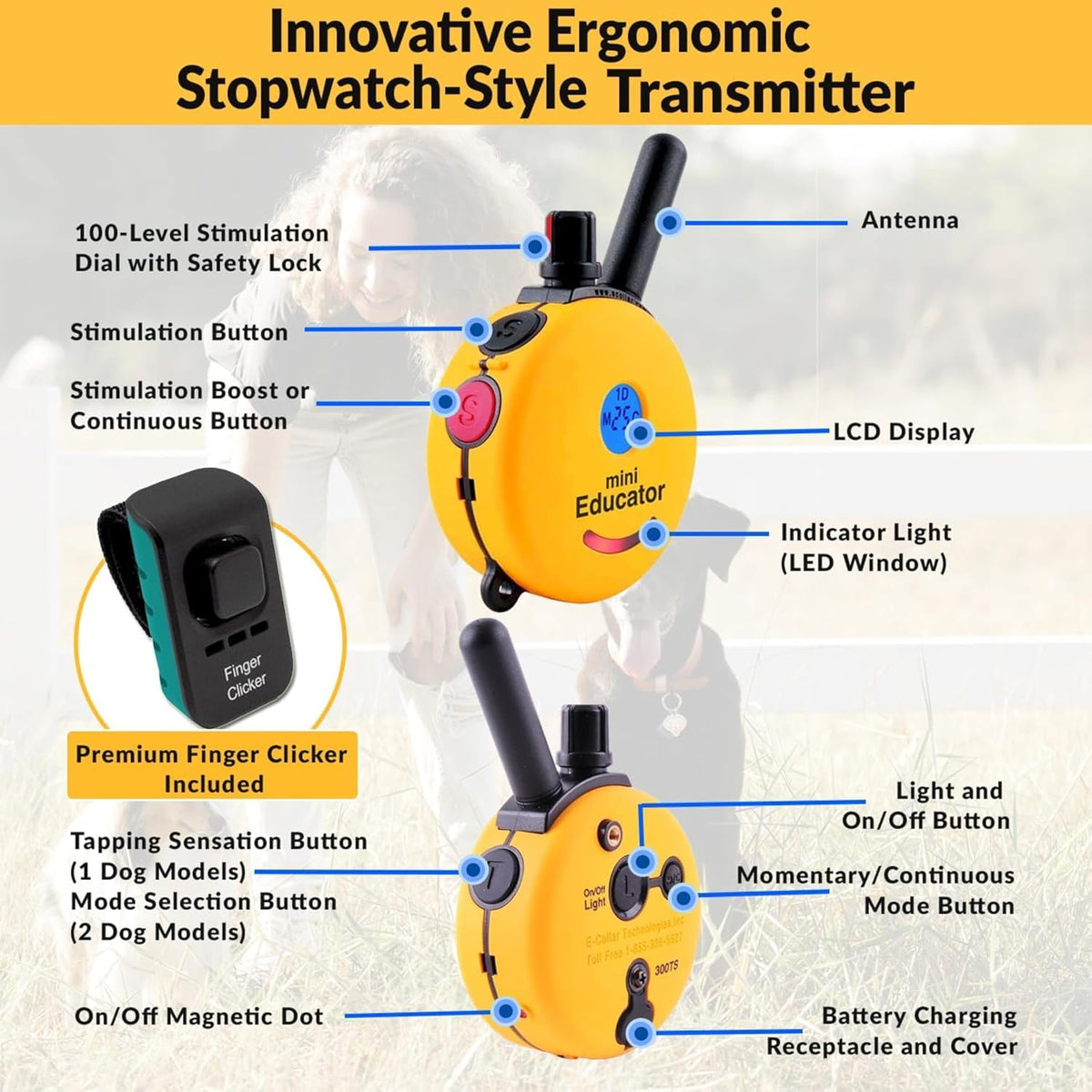 e-collar mini educator et-302 remote dog training collar, side view