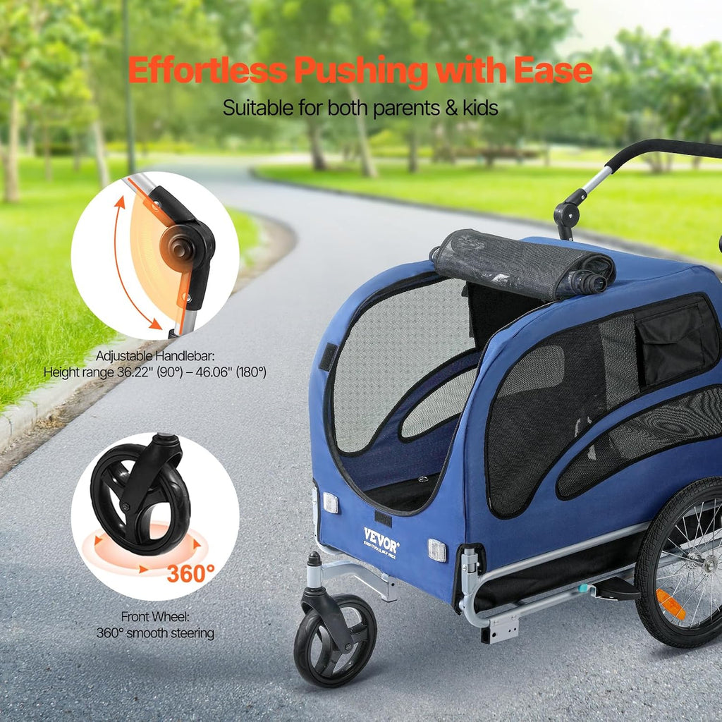vevor dog bike trailer, supports up to 66/88/100, close-up detail