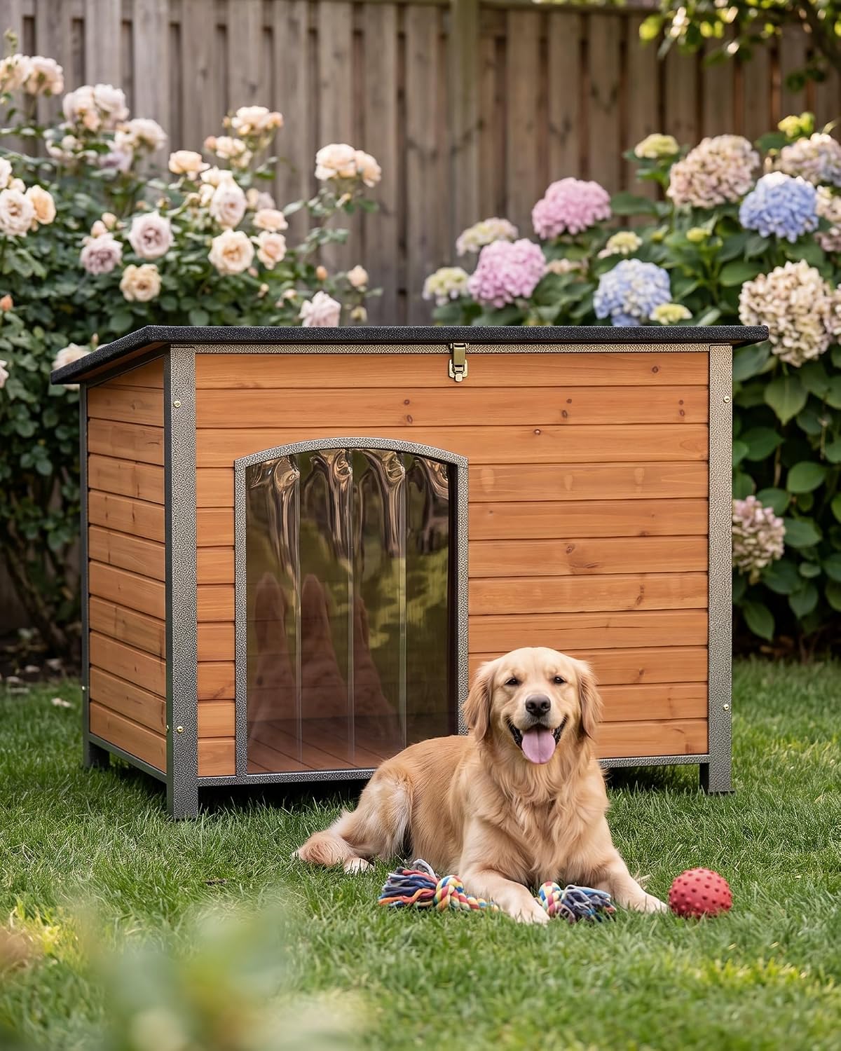 suumerpety indoor outdoor dog house,anti-chewing iron frame dog showing dimensions
