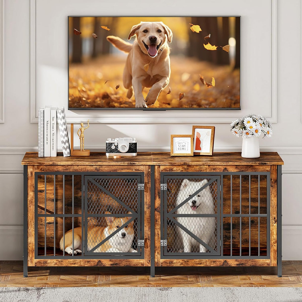 choezon 71" double dog crate furniture for 2, side view