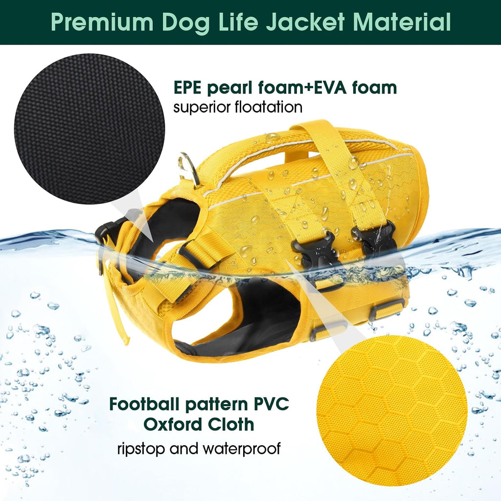 kuoser dog life jacket, high flotation reflective dog, side view