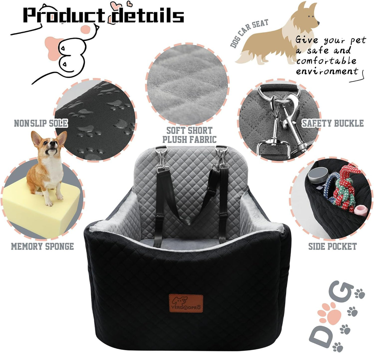 dog car seat for small medium dogs-safety and, side view