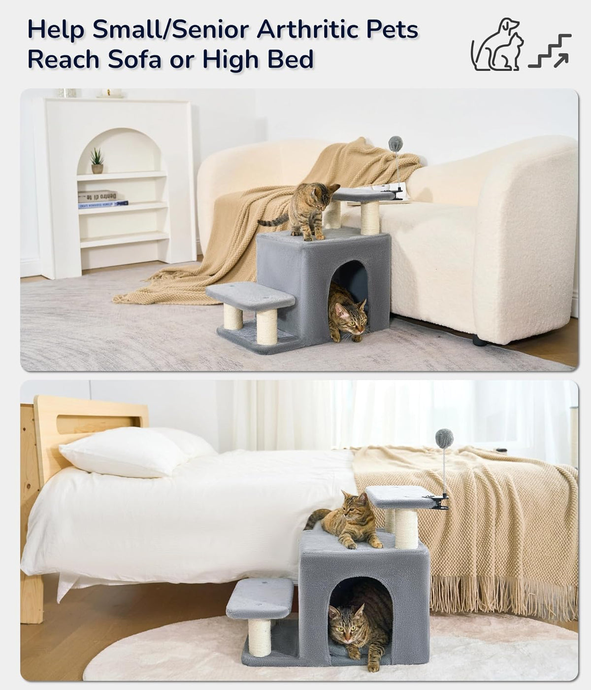 happi n pets cat stairs for bed, stable, side view