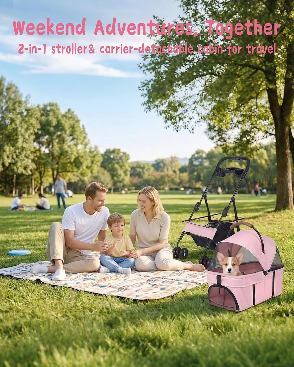 pet stroller, 3 in1 foldable dog cat stroller shown in use