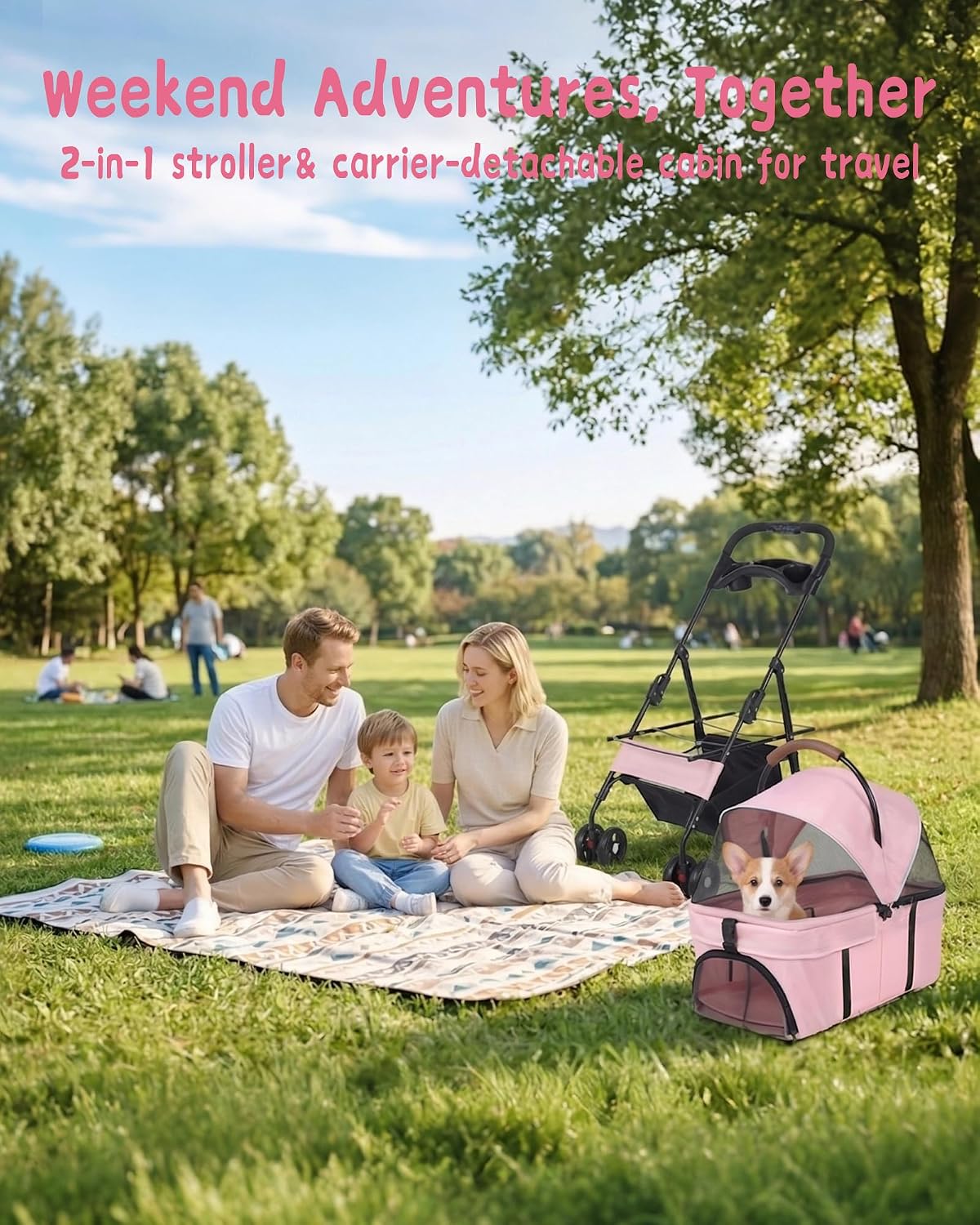 pet stroller, 3 in1 foldable dog cat stroller shown in use
