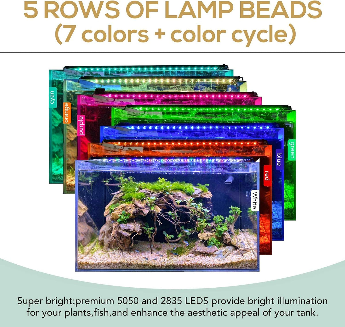 hygger 22w 24/7 lighting aquarium led light, sunrise-daylight-moonlight shown in use