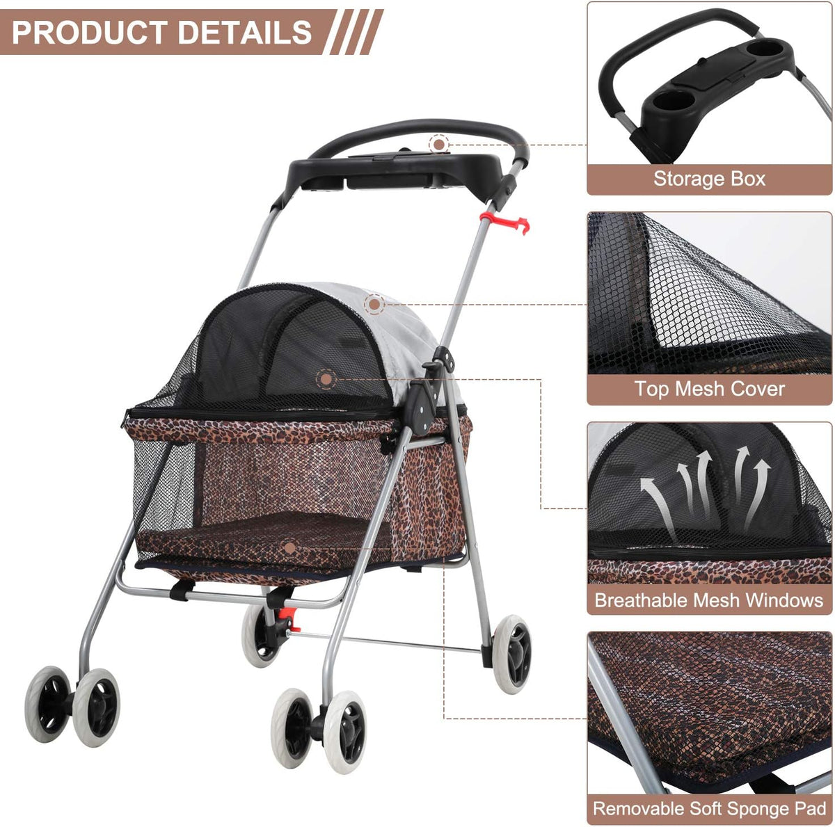 meet perfect pet stroller for small/medium dogs &, close-up detail