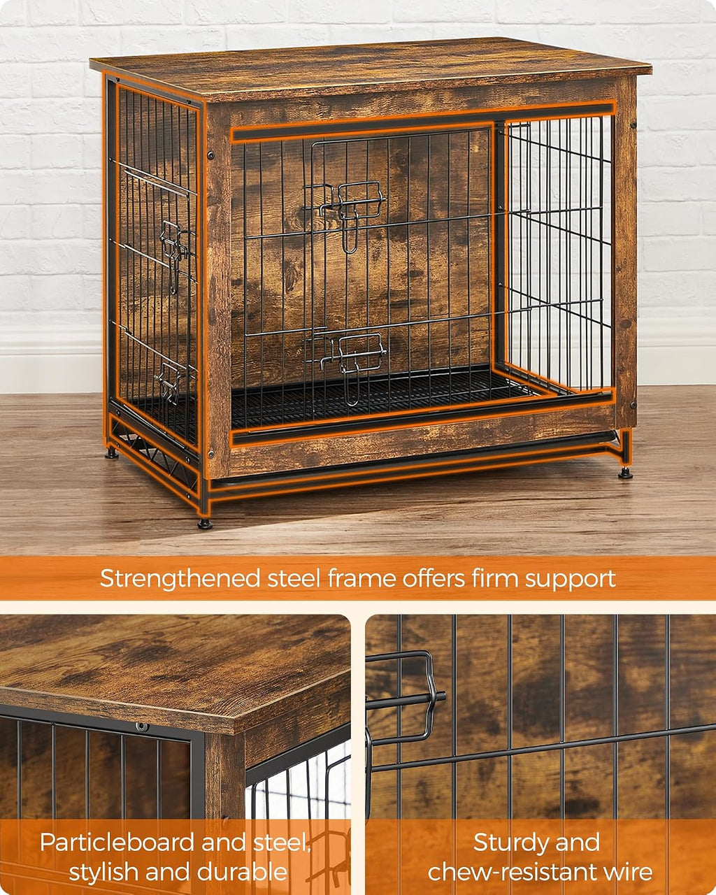 feandrea 27.2" dog crate furniture, indoor dog kennel, close-up detail