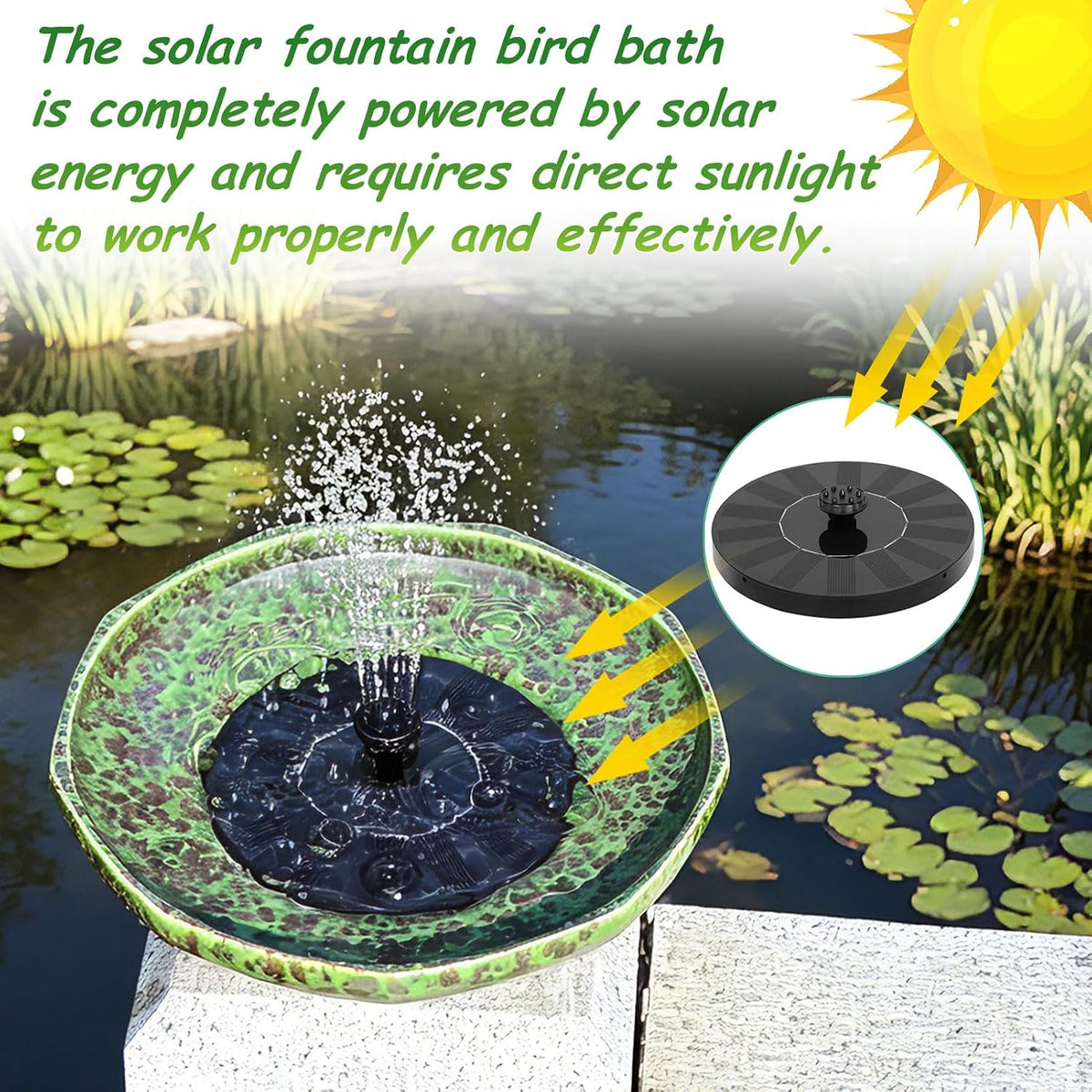 11.6" solar ceramic bird bath fountain,birdbaths for outside shown in use