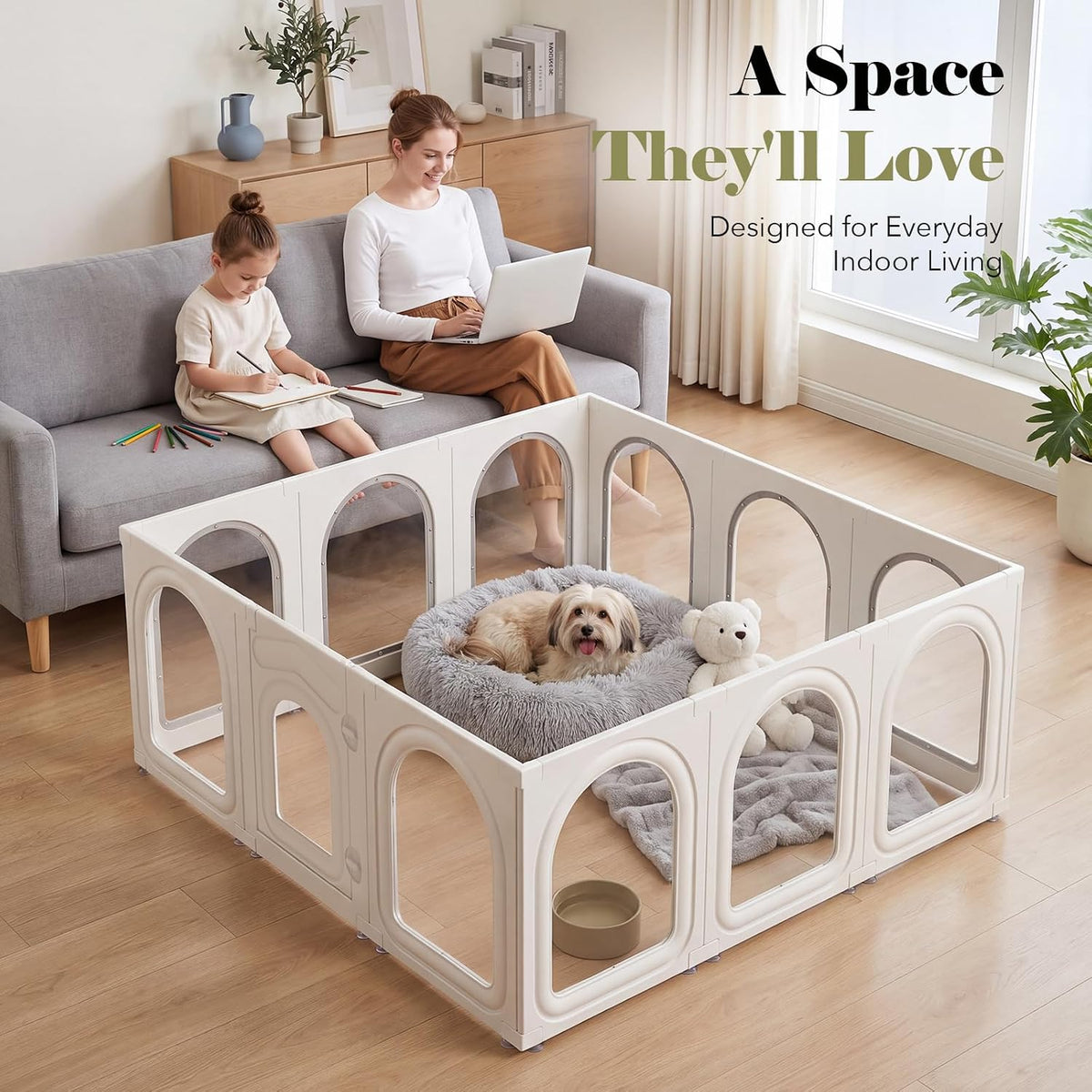 dog playpen indoor, 23.6" h 10 panels acrylic, side view