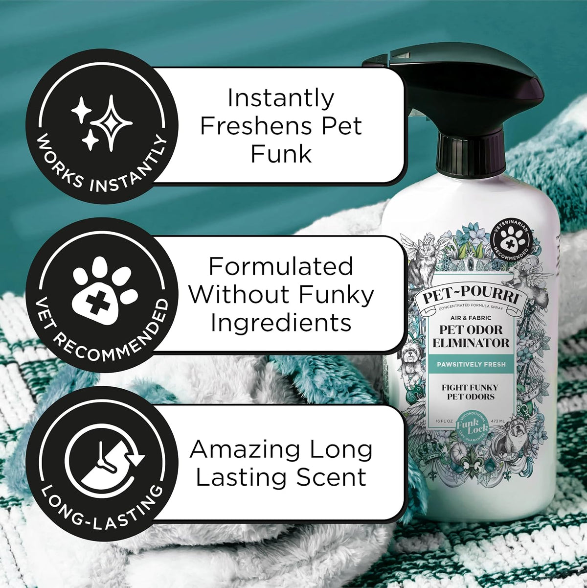 pet-pourri air + fabric pet odor freshener spray, close-up detail