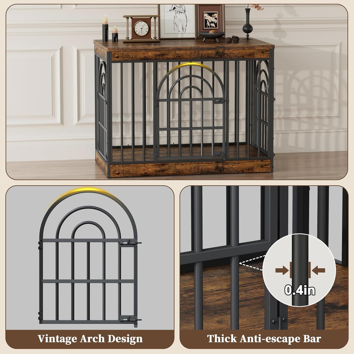 easycom 39" wooden dog crate furniture for small, close-up detail
