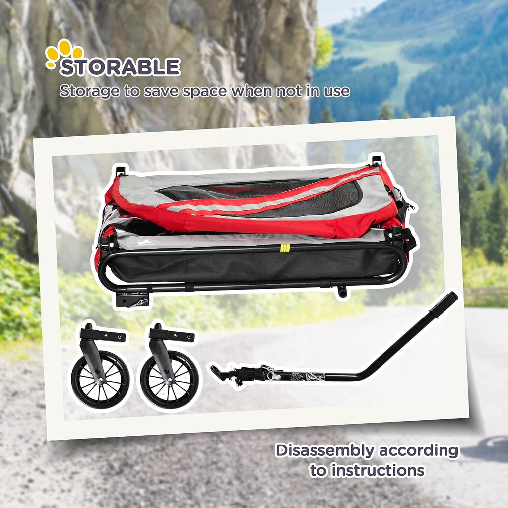 aosom 2-in-1 pet bike trailer for medium dogs showing dimensions