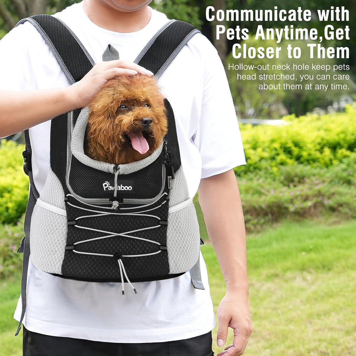 pawaboo pet dog front carrier backpack,ventilated mesh puppy, side view