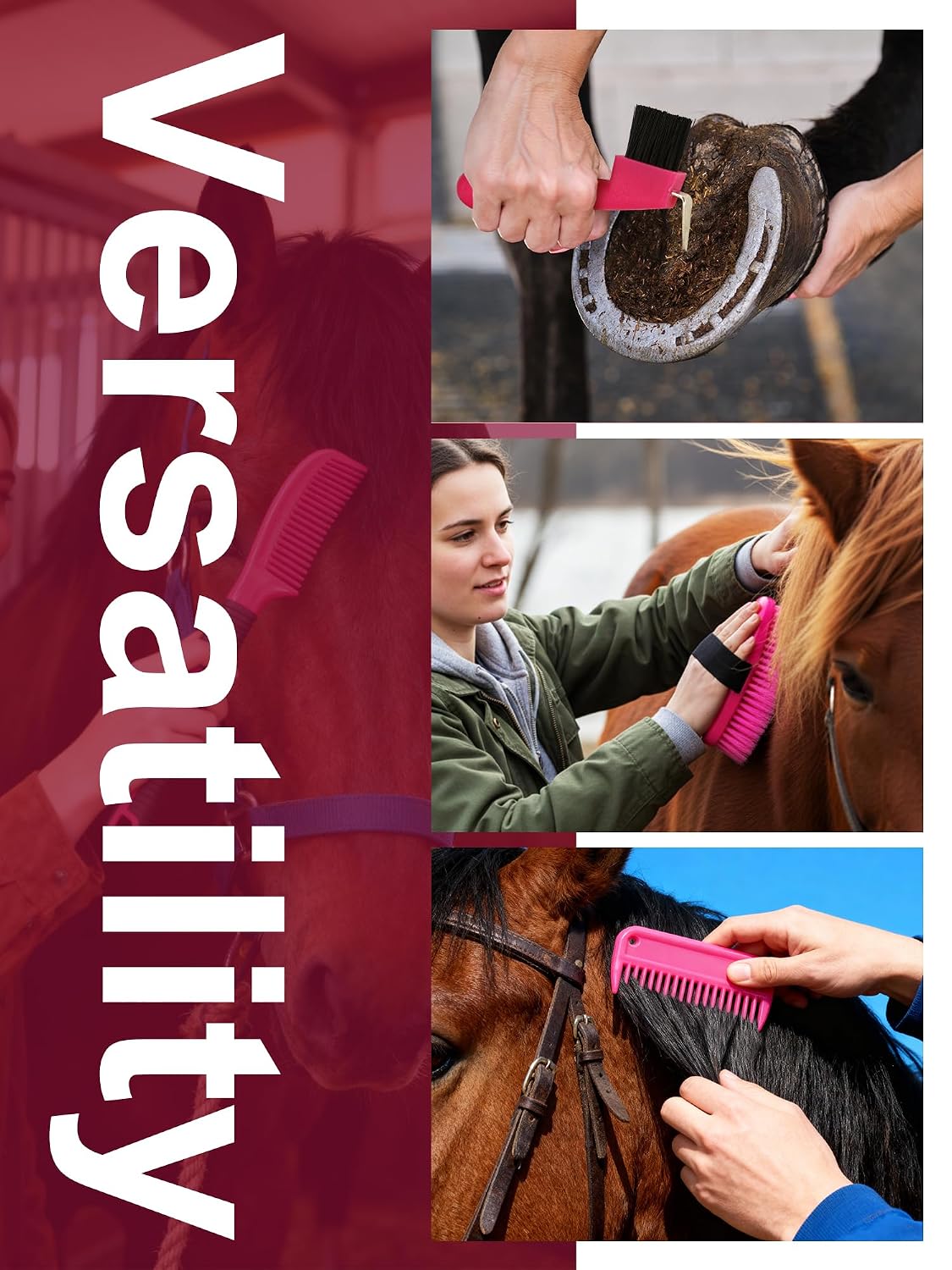 horse grooming kit, pink storage bag with 10, side view