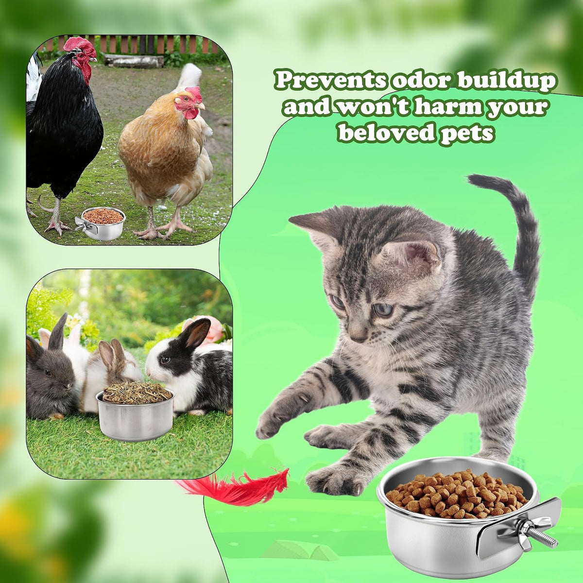bird food bowls stainless steel parrot cage water, side view