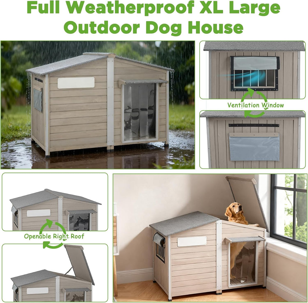 petscosset large dog house outdoor indoor -55" weatherproof showing dimensions