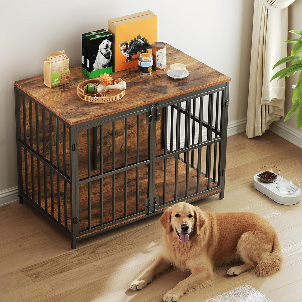 hoobro 38.6" dog crate furniture, wooden dog kennel, front angle view