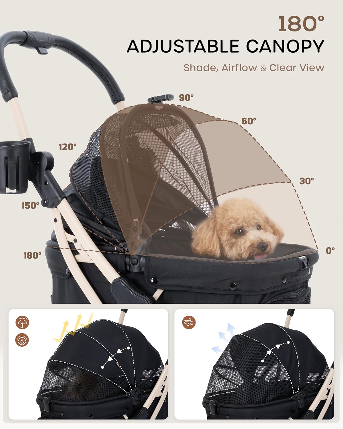dog stroller for 1/2 small dogs & medium, front angle view