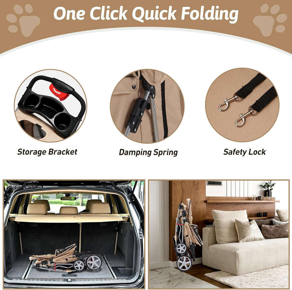 foldable pet stroller 4 wheels for small medium, side view